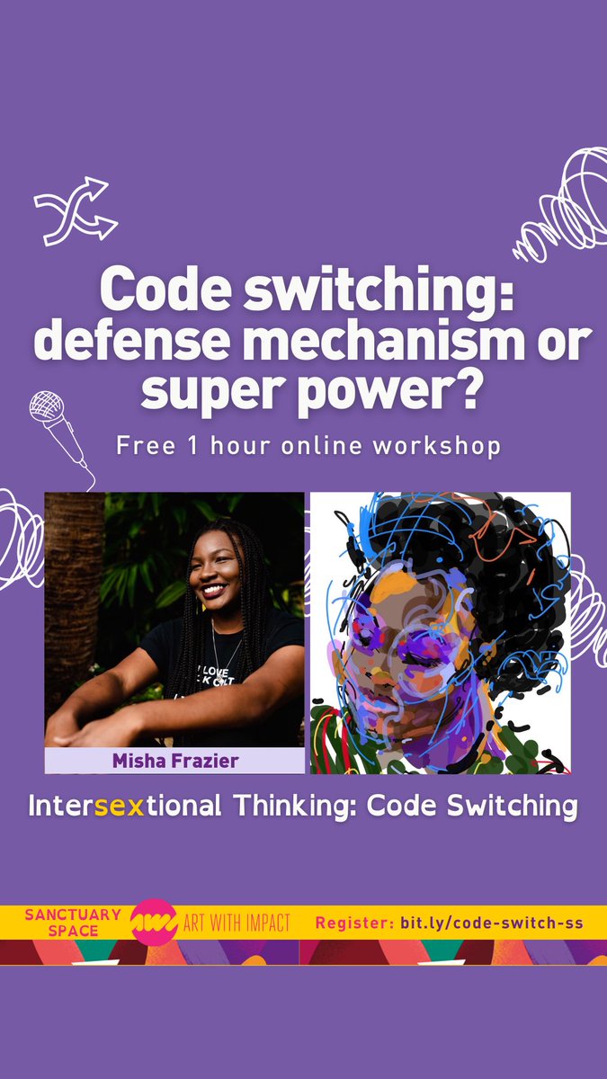 Intersextional_'s tweet photo. Misha’s Room will be partnering with @artwithimpact this Friday at 6pm cst for a workshop exploring code switching!

Sign up for an hour of introspection, creative expression, and courageous conversation! Meet me there☺️ 

#BlackCreatives #CodeSwitch #Art https://t.co/T008zJpwmO