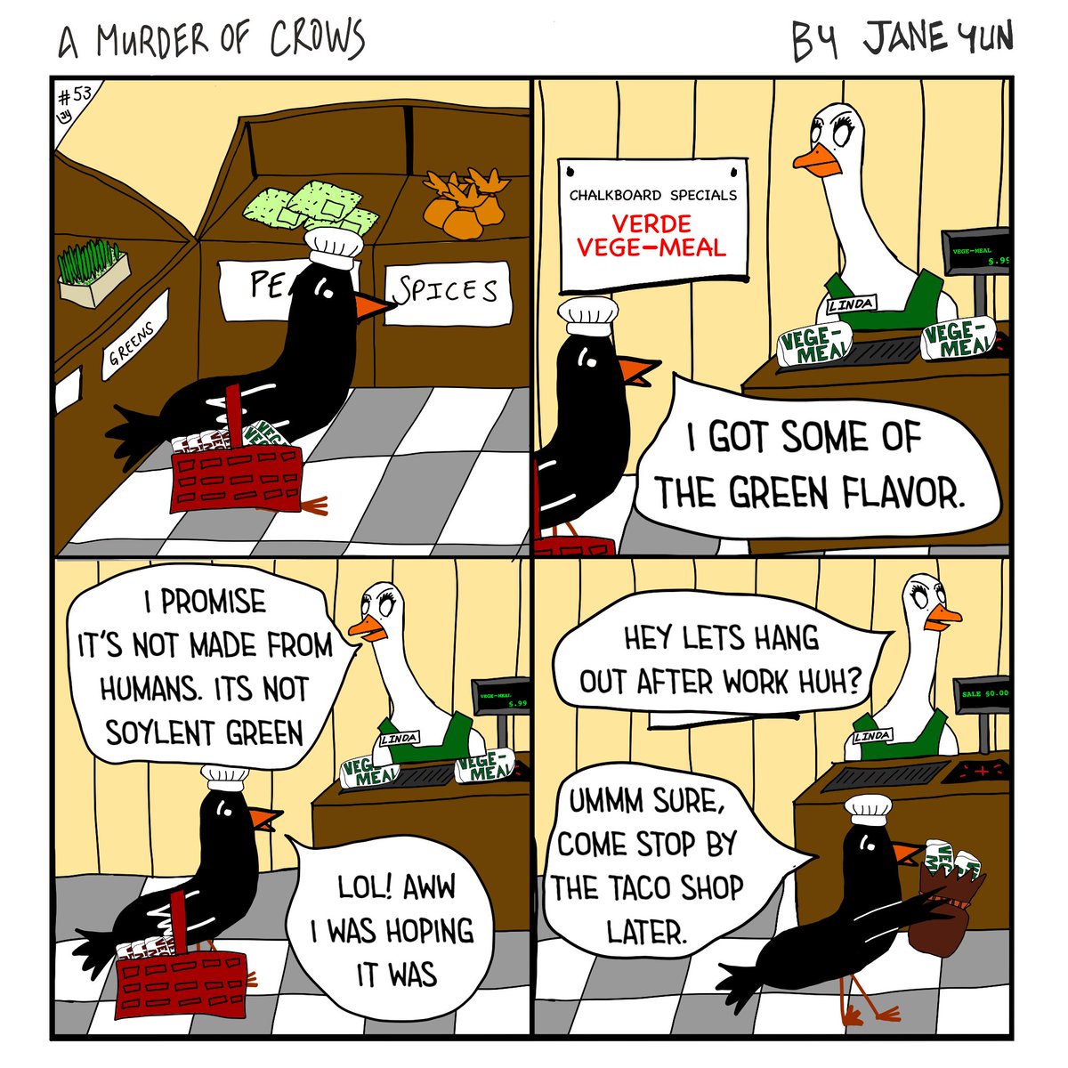 _amurderofcrows's tweet photo. the chef crow!! And linda 😻🥰🤣
i ❤️🌮’s
#🌮 #cooking #chefcrow #vegetarian #crowcomics #lindathegoose https://t.co/1ERz7TU5ZH