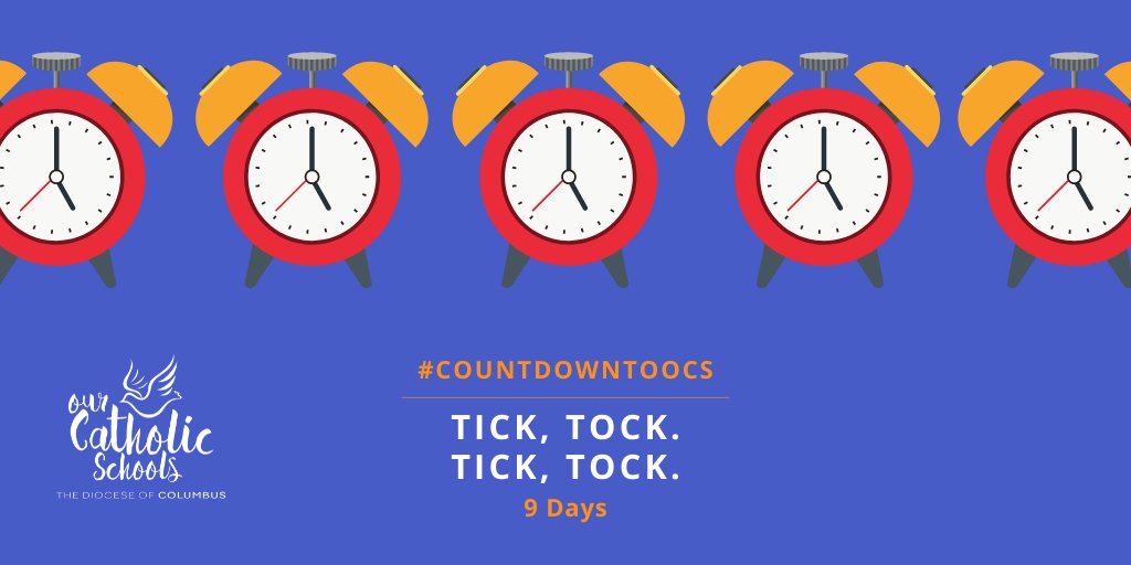 ocs_Columbus's tweet photo. Time is ticking down to the start of the year!  Are you moving up your bedtime so you're prepared when your alarm goes off for the first day of 2021-22?  Imagine the sound of almost 16,500 alarms going off for all of the students in Our Catholic Schools!!!  #CountdownToOCS https://t.co/rb1nt8sfRc