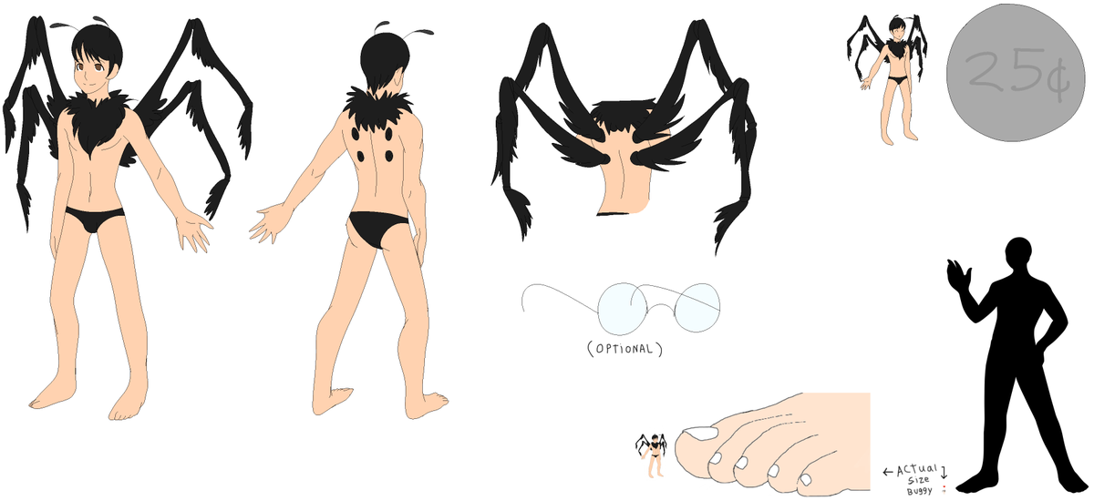 LawrenceBugman's tweet photo. Formal post for Lawrence Bugman (me) &amp; Rika OC's

Buggy is 1 inch tall or down to as tiny as nano sized. Mainly hangs around anyone's feet.

Rika is normally ~5.8ft at normal height or when giant, 150ft to 50,000ft tall.

More oc's will be posted after this when ready. `w`
1/? https://t.co/gchfa0HCgA