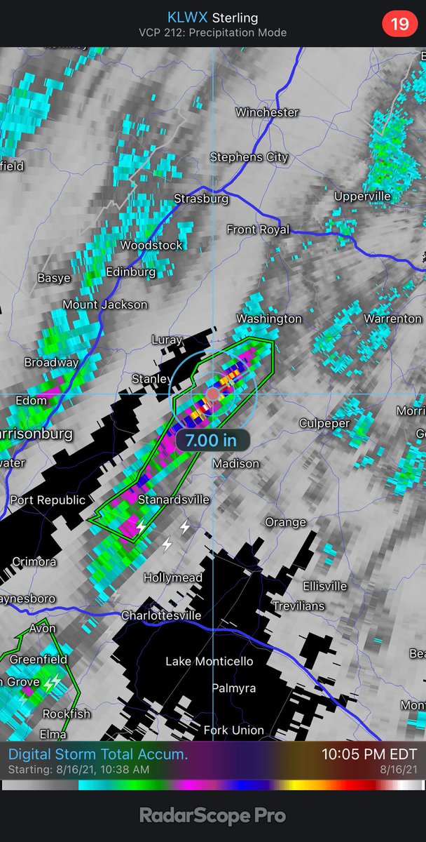 DCstorms's tweet photo. Nearly 7” of #rain is estimated by Doppler to have fallen in the past two hours along the eastern facing slopes of the Blue Ridge mountains of #MadisonCountyVA! #FlashFloodEmergency possible! https://t.co/V3Ip5PK3yF