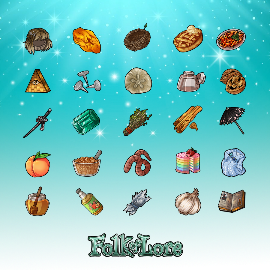 folkoflore's tweet photo. A small collection of interesting game items to collect! #folkoflore #virtualpetsite #itemart #gameart #gamedev #petsite #crafting #rpg #rpg https://t.co/JupxezdDBT