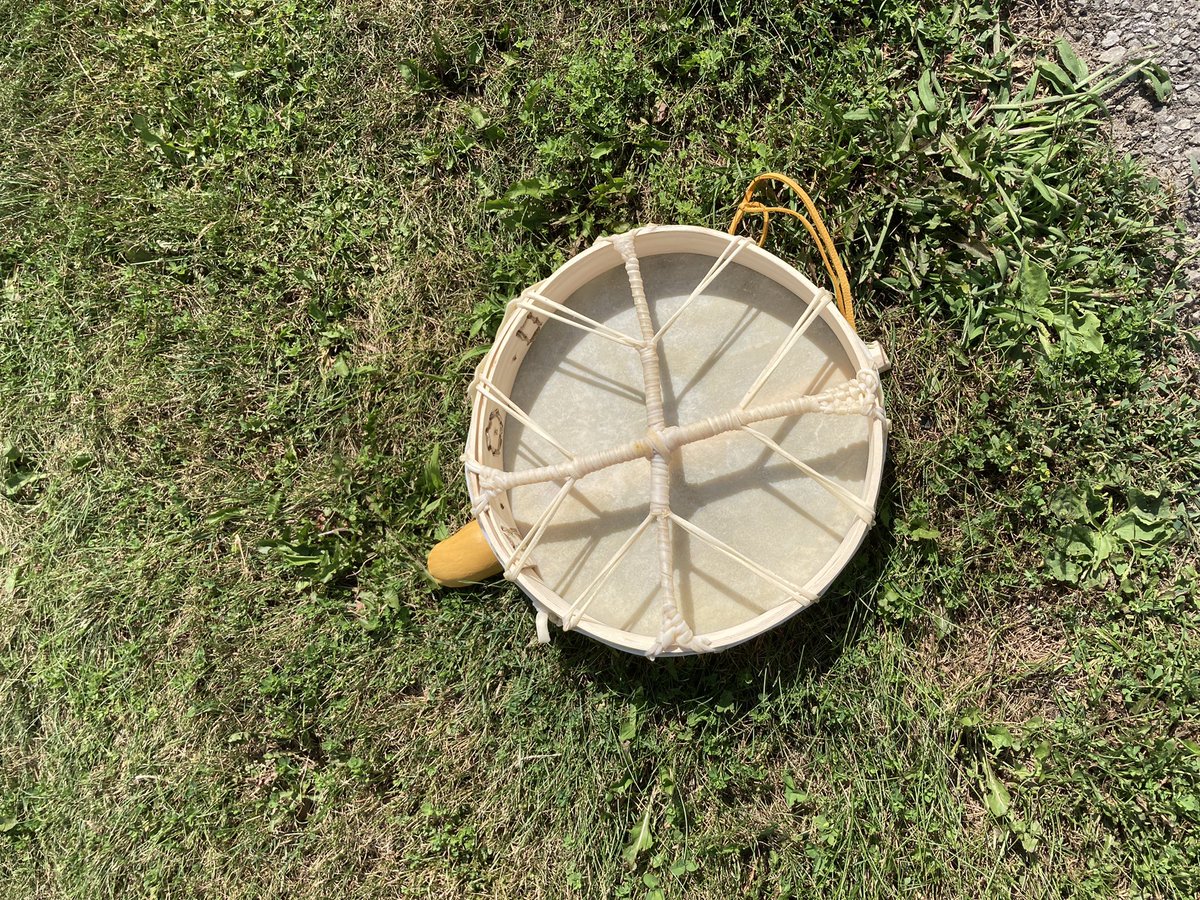 JillMSkinner's tweet photo. Took part in #DrumMaking w Pinock today. He told us of his childhood &amp; the res school impacts #HidingInBush, #FriendsTaken and #GrandfatherTeachings esp #Truth #TRC An impactful day for all attendees #AlwaysLearning #Grateful He also offers other workshops https://t.co/OuT2am5kcu https://t.co/9QmFq4R9g4