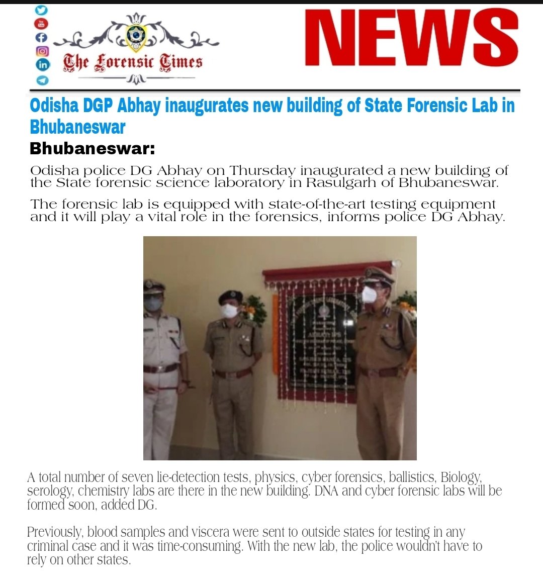 ForensicTimes's tweet image. ODISA DGP inaugurates new building of Forensic Lab in Bhuvneshwar, India

#FSL #forensiclab #ForensicScienceLaboratory #forensicnews #forensicupdate #forensictimes #forensic #forensics #forensicscience #4n6s #breakingnews