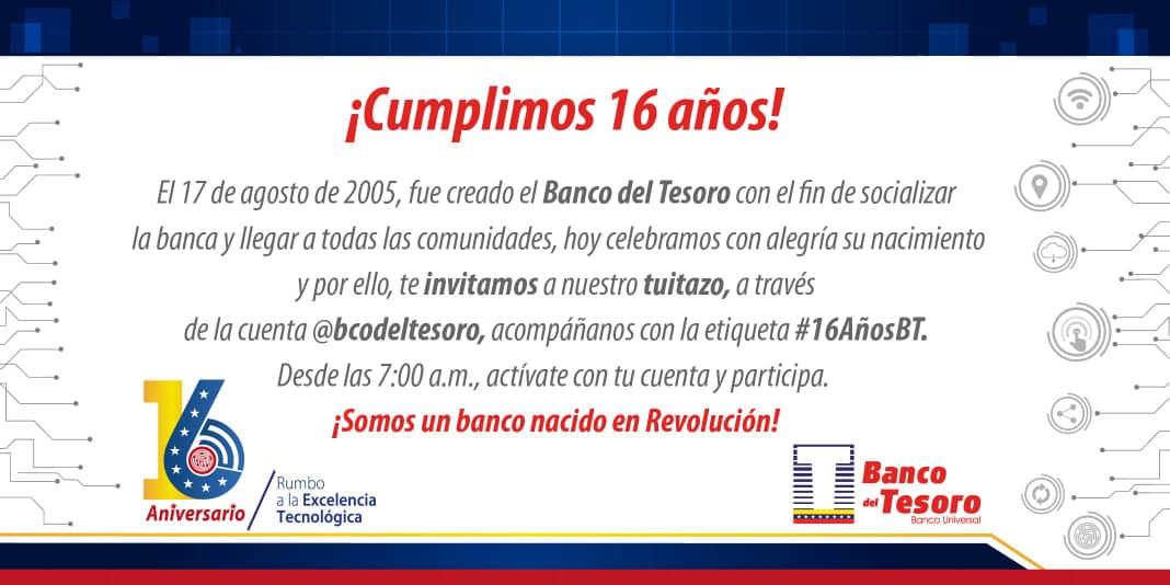 sapi_ve's tweet image. #16AñosBT 📌El Banco del Tesoro se caracteriza por los valores de honestidad, compromiso, vocación de servicio.Cumple con los planes estratégicos del país para posicionarse como una entidad bancaria transparente y sólida🇻🇪 @bcodeltesoro