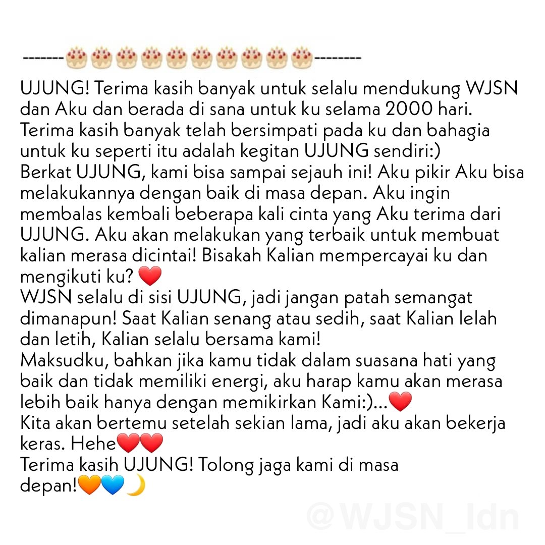 WJSN_Indonesia's tweet photo. 210816 EUNSEO Fancafe
"WJSN selalu di sisi UJUNG, jadi jangan patah semangat dimanapun! Saat Kalian senang atau sedih, saat Kalian lelah dan letih, Kalian selalu bersama kami!"
#2000dayswithWJSN
#WJSN #우주소녀 #EUNSEO #은서 https://t.co/6d1zdSODgh