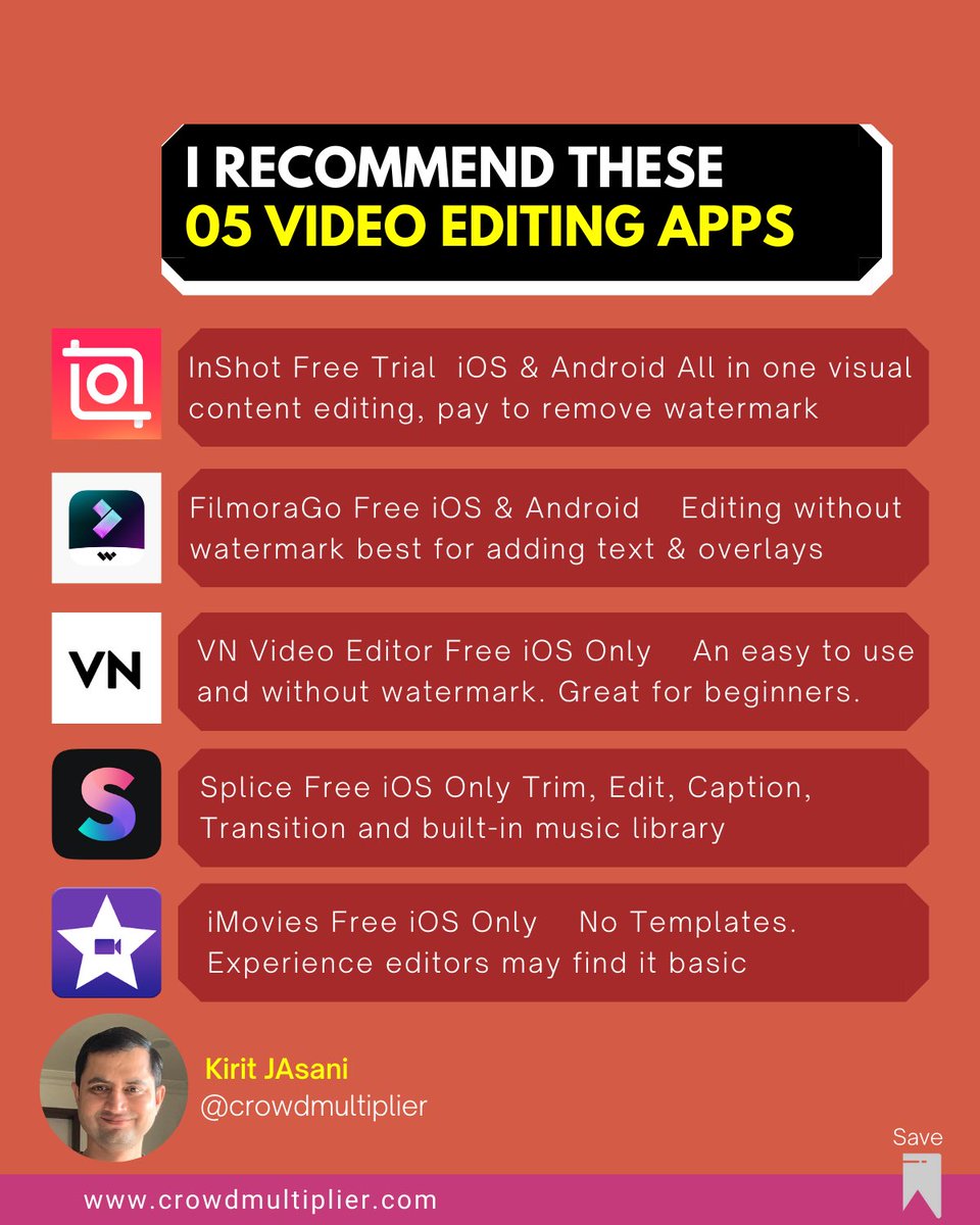 CrowdMultiplier's tweet image. Creat video content on the go with these 5 apps.          #videoeditingskills #videoeditingapps #videoeditingapp #videoeditingtips #videoad #kiritjasani #crowdmultiplier #socialmediaahmedabad #marketingtips #marketingstrategy #marketingstrategies #marketingtip #marketingadvice