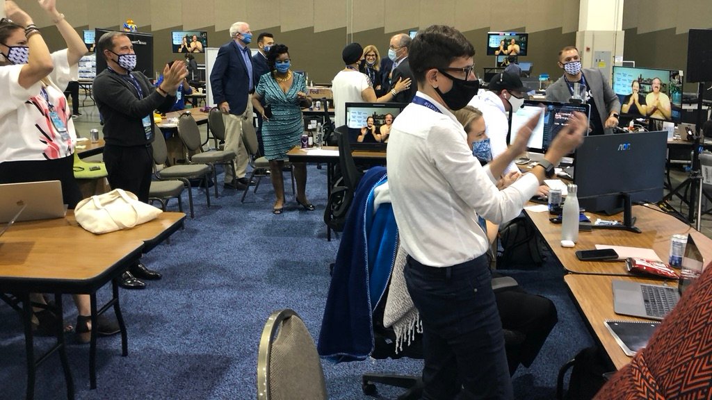 AROverton's tweet photo. One year ago today, the @DemConvention began and political conventions were reinvented forever. 

Some behind-the-scene shots of the team that made the magic happen ⬇️ https://t.co/fF674F5D2h