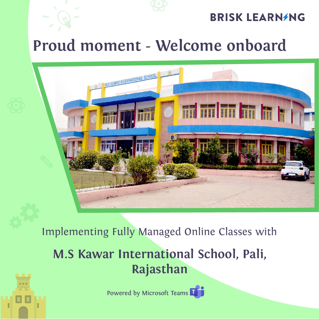brisklearning_'s tweet photo. "We are excited to announce our new client M. S. KAWAR INTERNATIONAL SCHOOL, PALI, RAJASTHAN. We look forward to building our online presence together.
#brisklearning #onlineeducation #distancelearning #microsoftteams #newclient #achievement #covid" https://t.co/5NCIqNVCJ9