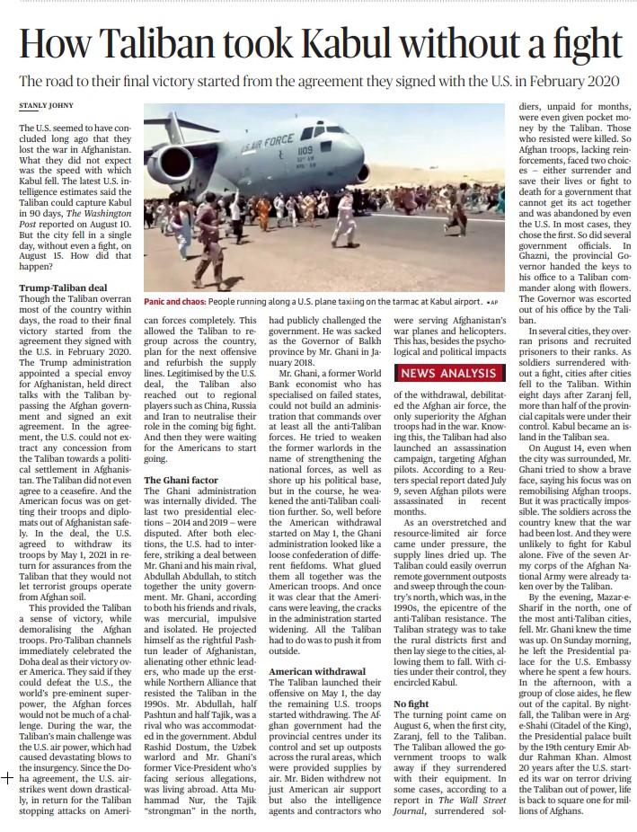 johnstanly's tweet photo. How did the Taliban take Kabul without a fight? In @the_hindu World. https://t.co/ojSbo8sSHX