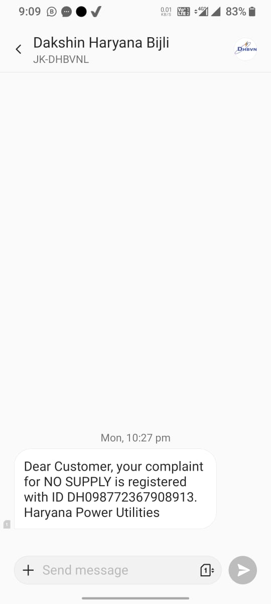 UrmiDas3's tweet photo. Complaint lodged with #dhbvn for #noelectricity yesterday, but even after ~12 hours, the issue is not resolved &amp; on every follow up, the reply is "there is no update on your complaint &amp; we are working". This is really frustrating. 
@DHBVN1912 @PowerHaryana https://t.co/g114JUy05M