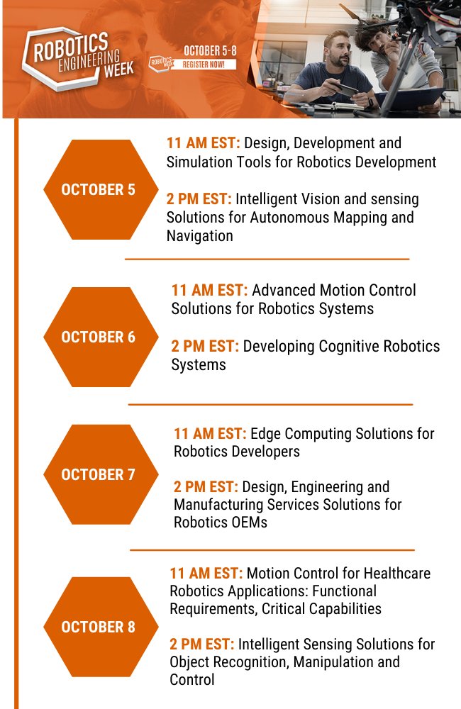 Robotics_Summit's tweet image. Which sessions from Robotics Engineering Week will you be attending in October? View details and save your seat for your sessions here: bit.ly/36L8lAs
#Robotics #Engineering #roboticsdesign #intelligentvision #motioncontrol #sensing #intelligence #roboticssystems