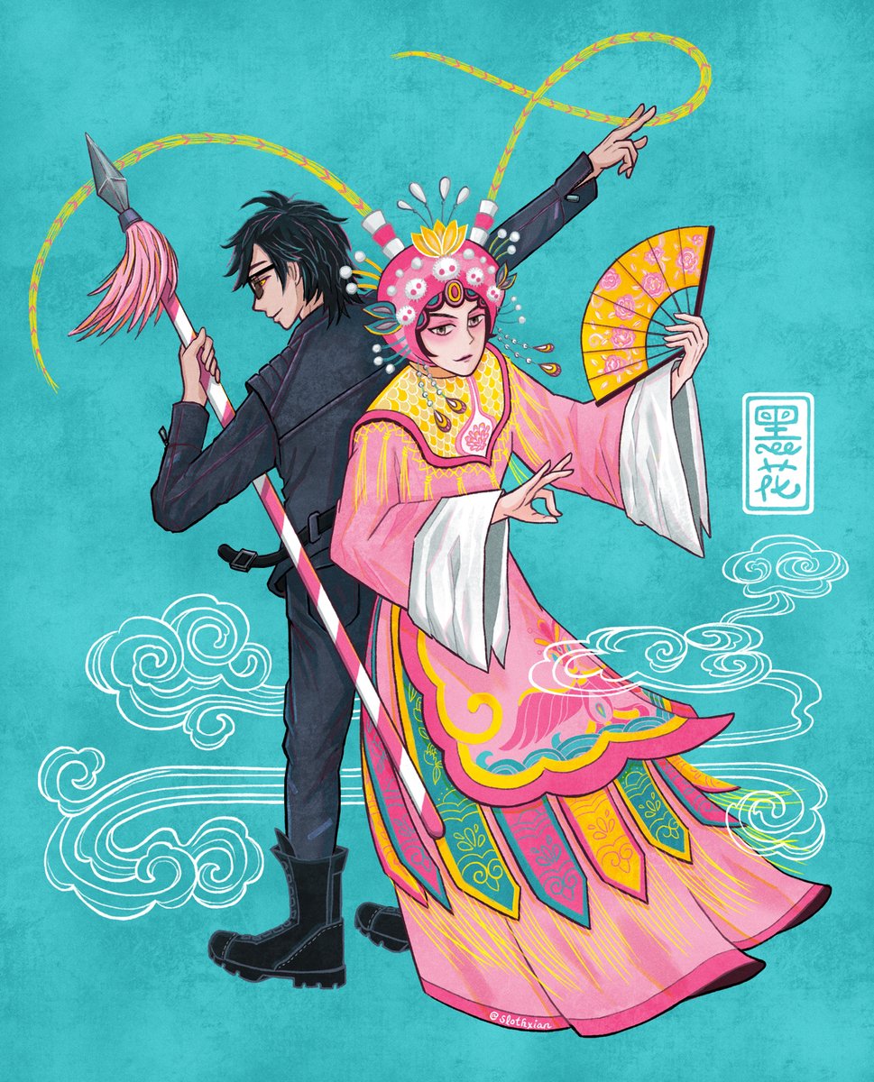 slothxian's tweet photo. He is an immortal mercenary-for-hire &amp; He is the rich leader of the Xie Clan (who also performs as an opera Dan.) ~ I really like them a lot. 😊🕶️🌸

#dmbj #盗墓笔记 #黑花 #heihua #ultimatenote #终极笔记 https://t.co/EewYzbxvyK