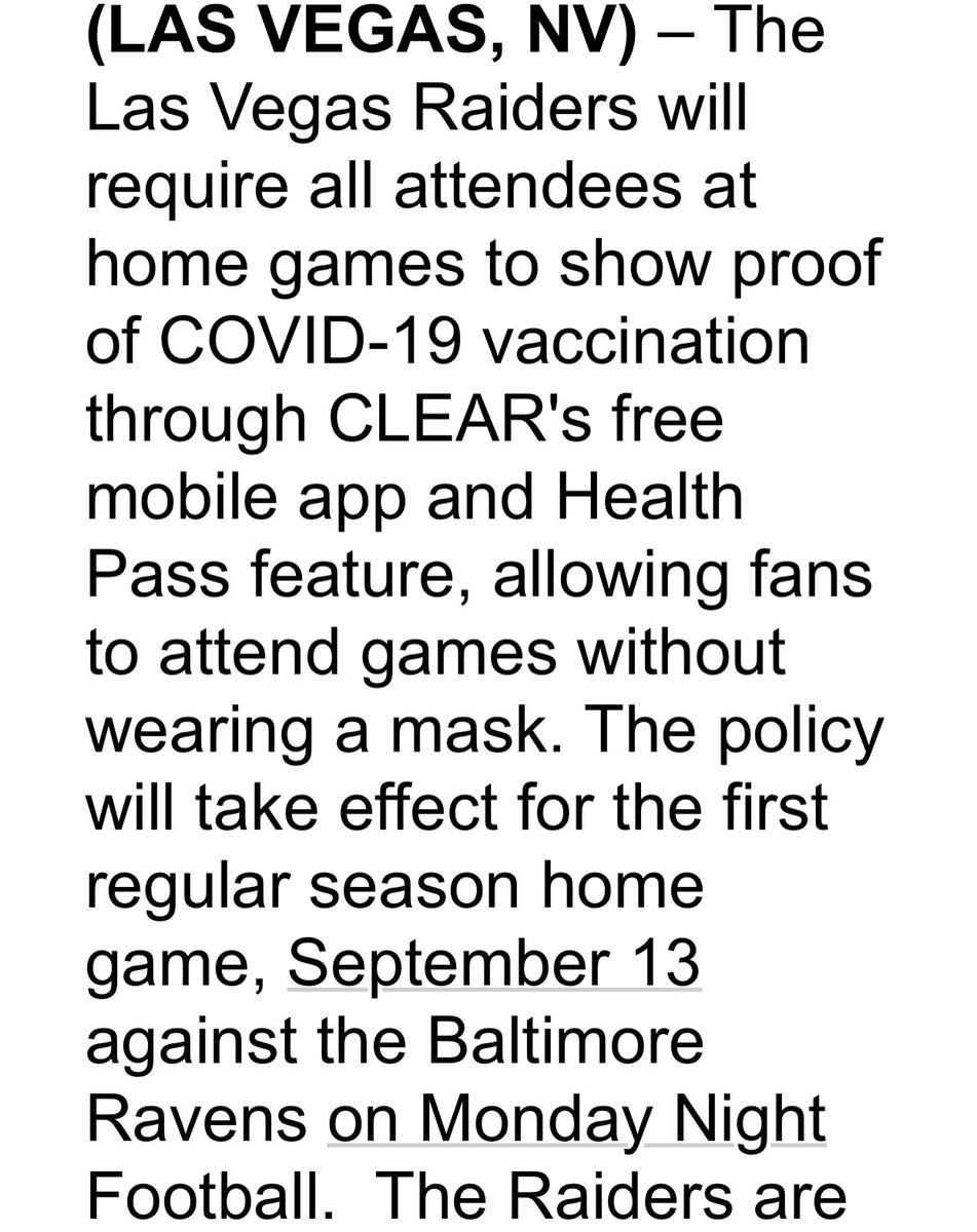 Are u in? Or are u out? @Raiders require proof of Covid-19 vaccination to attend games @AllegiantStadm #nfl #COVID19 #VaccineMandate