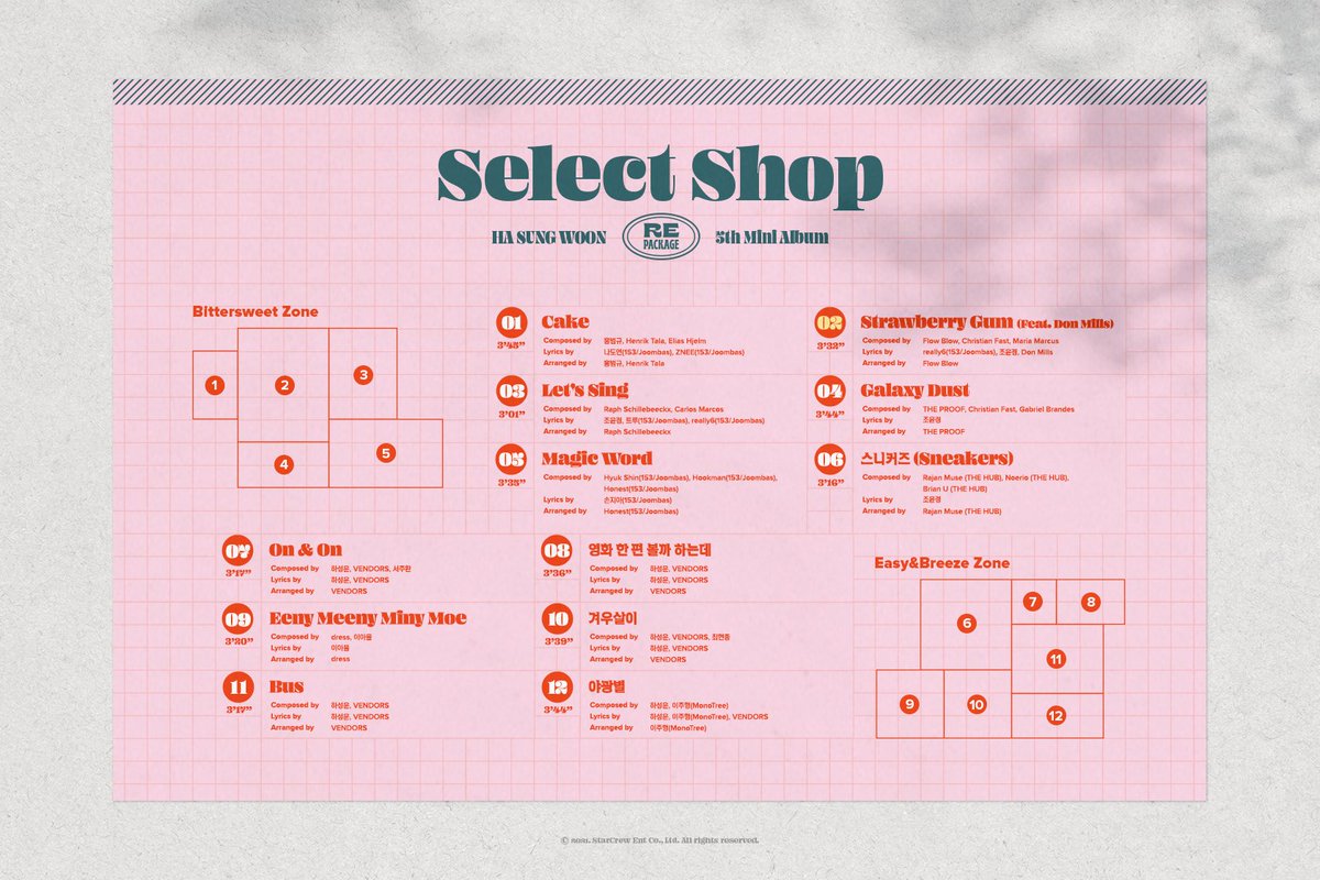 [☁]
⠀
HA SUNG WOON
5th MINI ALBUM REPACKAGE
⠀
「Select Shop」 Track List
⠀
2021.08.09 6PM (KST)
RELEASE
⠀
#하성운
#HASUNGWOON
#SelectShop
#COMEBACK