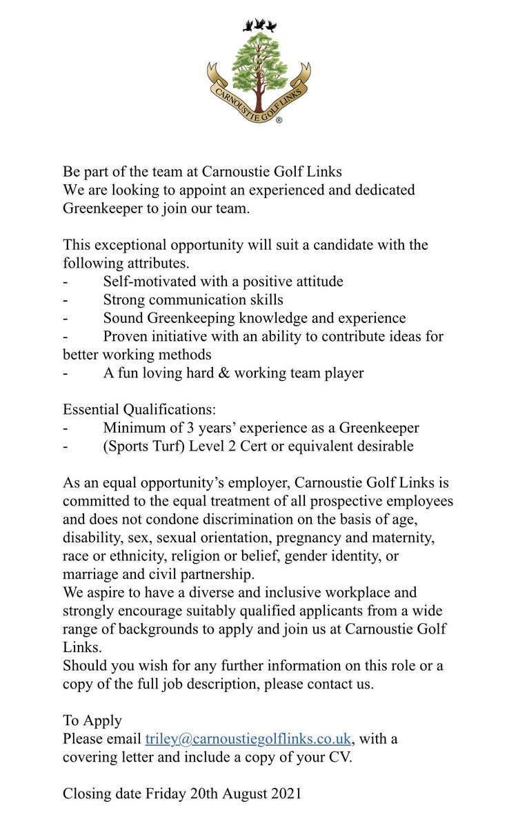 A vacancy has arisen <a href="/carnoustiegolf/">Carnoustie Golf Links</a> 
Click on the photo for more details.