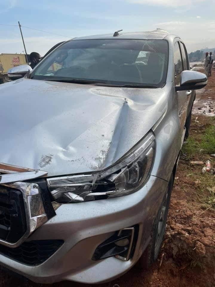 STVUganda1's tweet photo. The remains of singer @eddykenzoficial 's brand new Toyota Hilux car after he survived a nasty accident with three more people this morning in Maya along Masaka road to his home village.

#STVUpdates https://t.co/YMJ3WLWgja