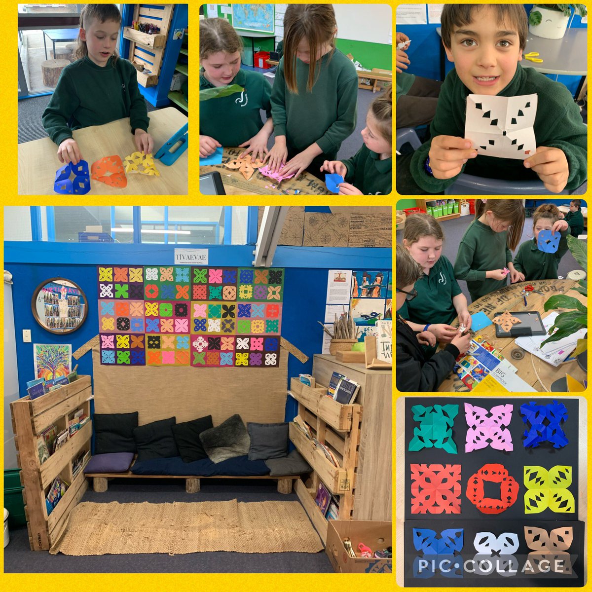 Koru6_2022's tweet photo. Kei runga noa atu koutou!  What a beautiful way to learn fractions while celebrating the stunning art and culture of the Cook Islands.  Behold our class tīvaevae.  Ātaahua!🤩 #bromleyschoolnz https://t.co/9CH9Foq0L9
