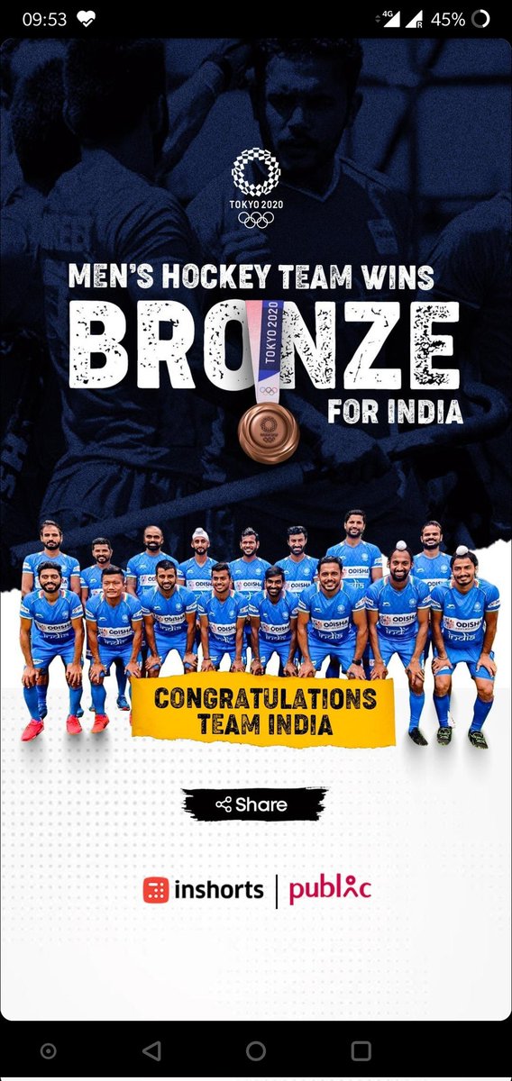 kshitizsuri's tweet photo. After 41 Years!
Congratulations India! Mens Hockey Team has done it by beating Germany by 5-4 in Tokyo Olympics 2021.

#menshockey #after41years #Bronze #Olympics2021 https://t.co/X8pFxbs8xX