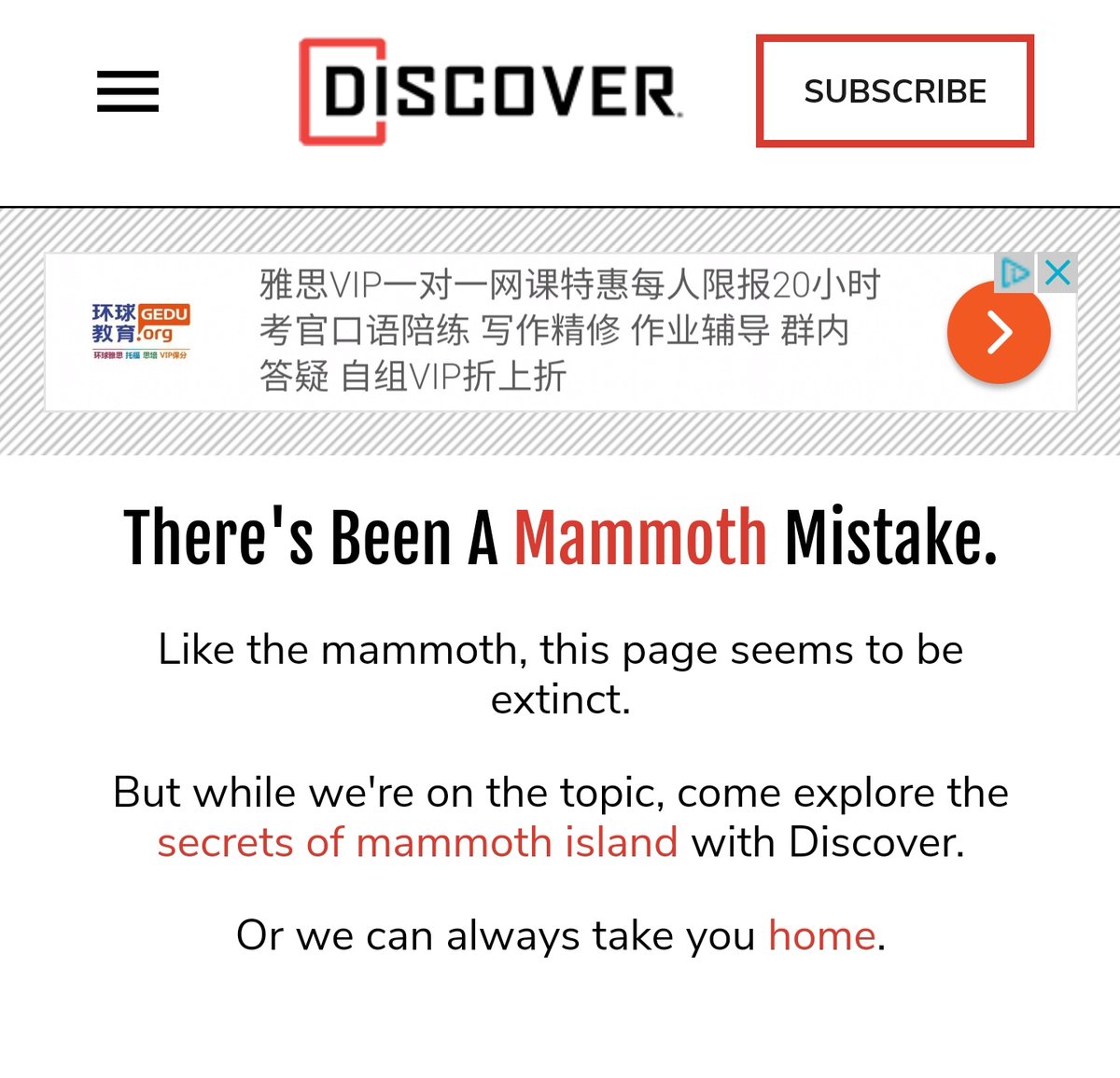 roccop's tweet image. Why is this @DiscoverMag home page? Am I the only one? Caching issue? Even the choice of ad seems odd for my usual browsing habits. discovermagazine.com