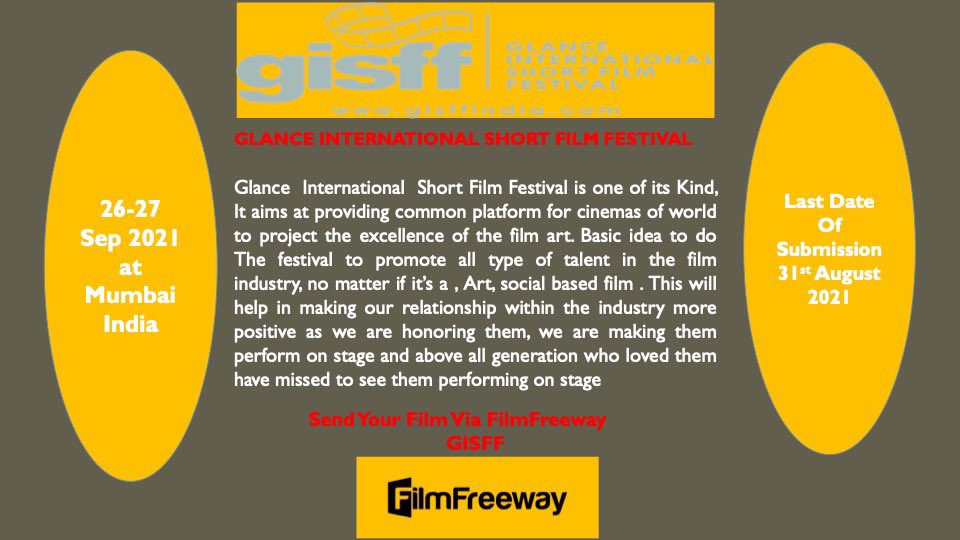 And all of the years that people have asked me to do things for the film festival, I couldn't. And so this year, I thought, "Oh, my god, I don't have a day 

Lasr Deadline 31 Aug-2021 Glance International Short Film Festival is accepting submissions   filmfreeway.com/GLANCEINTERNAT…