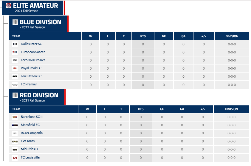 MetroplexLeague's tweet photo. D2 Elite Amateur
Red and Blue Divisions https://t.co/QLVB99C47N