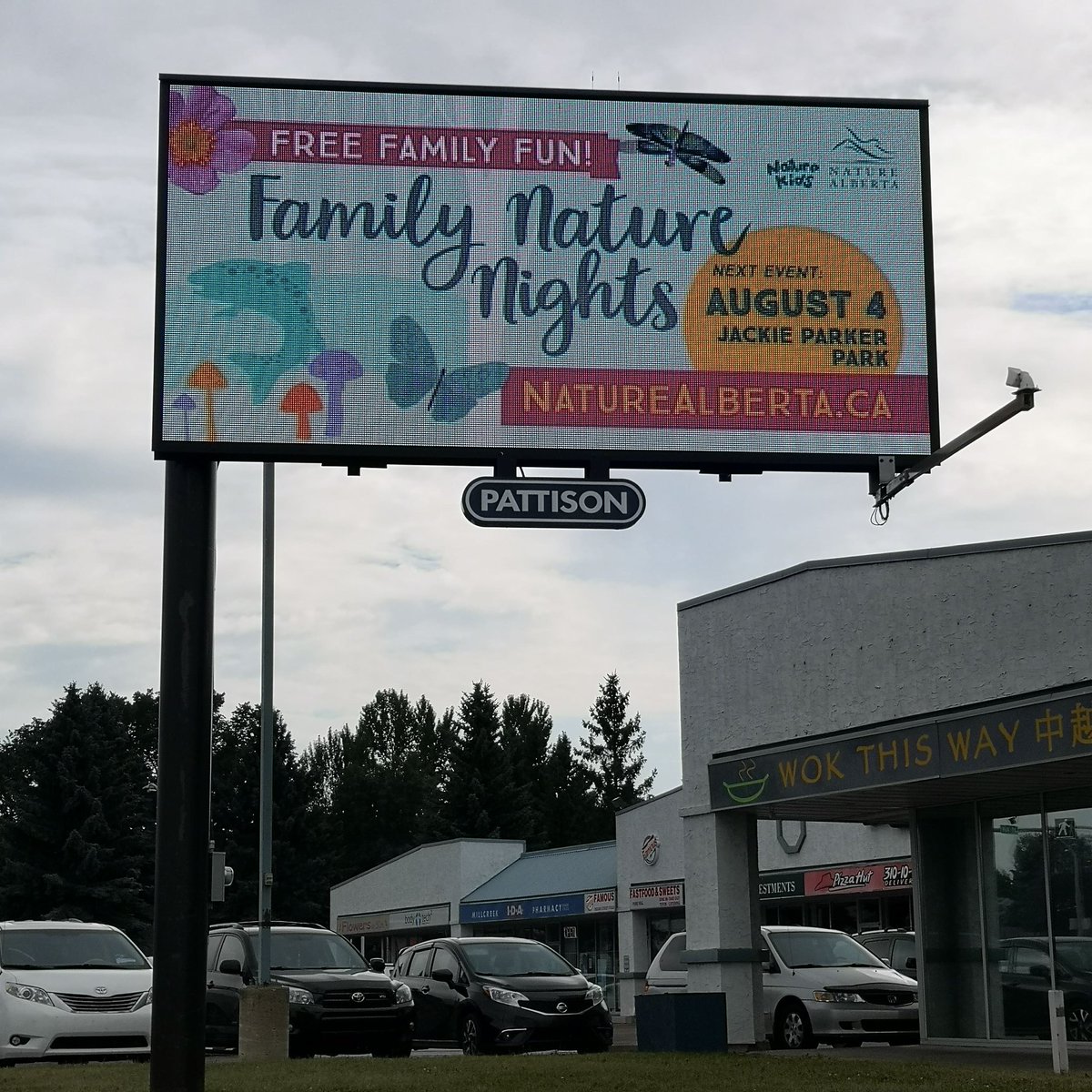 NatureAlberta's tweet photo. We're so excited about Family Nature Nights that we put out billboards! The 1st person to send us a picture of the next billboard (Dated Aug 11 or Aug 18) will get a Family Nature Night prize pack in the mail! Hint: it changes tomorrow after our event at Jackie Parker Park! https://t.co/G9ZcEtMj7E