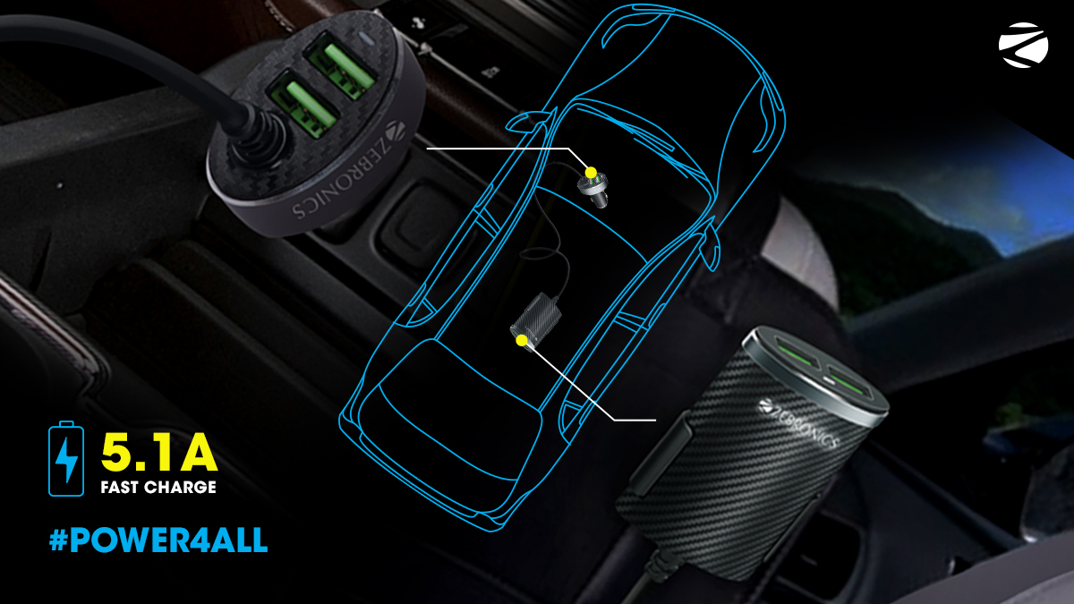 zebronics's tweet photo. ZEB-CC514AE - Dual front and back seat car charger.
Available on Flipkart - ₹494
Shop now : https://t.co/TBixIQ8foA
- 5.1A Fast Charge
- 4 USB Ports
- 1.2m Length Cable
- Detachable Clip
- LED Indication
#zebronics #zebronicsforlife #carcharger #power4all https://t.co/eOFZ6lVPEd