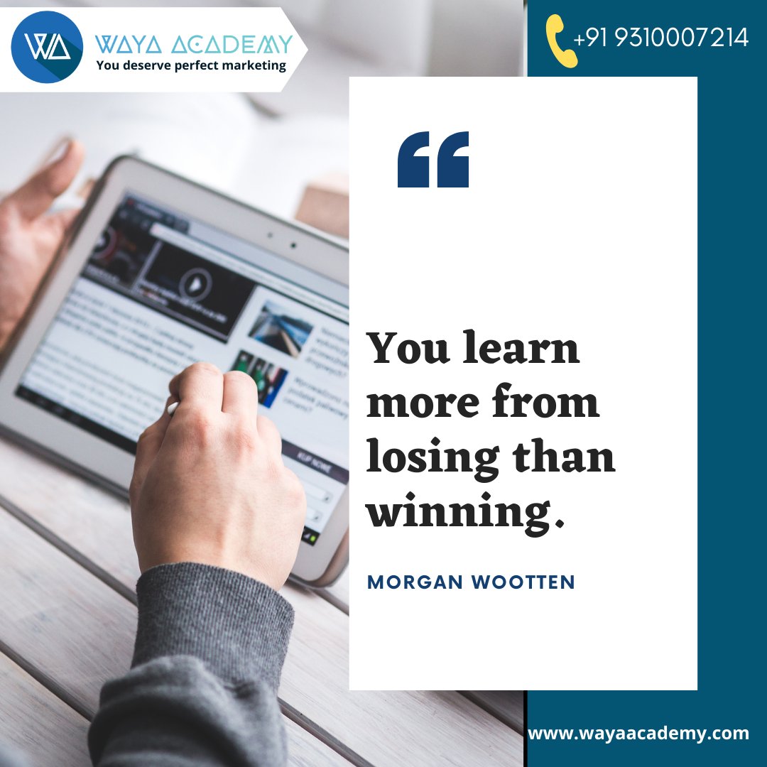 TheBoffin123's tweet photo. #Fact
"You learn more from losing than winning."
(-Morgan Wootten)
.
#digitalmarketing #digitalmarketingexpert #customerrelationsmanagement
#like4follow
#digitalmarketingtips
#digitalmarketingagency
#digitalmarketingstrategy
#digitalmarketingservices
#digitalmarketingcompany https://t.co/OSHe0kOUds