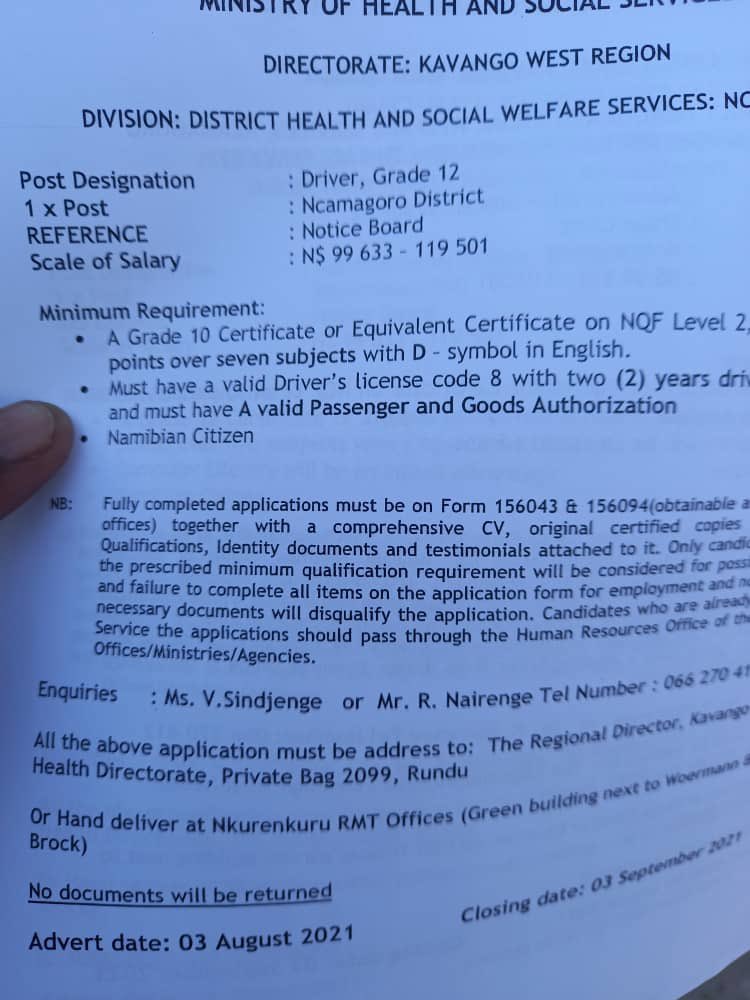 Ministry of Health is looking for drivers👇👇