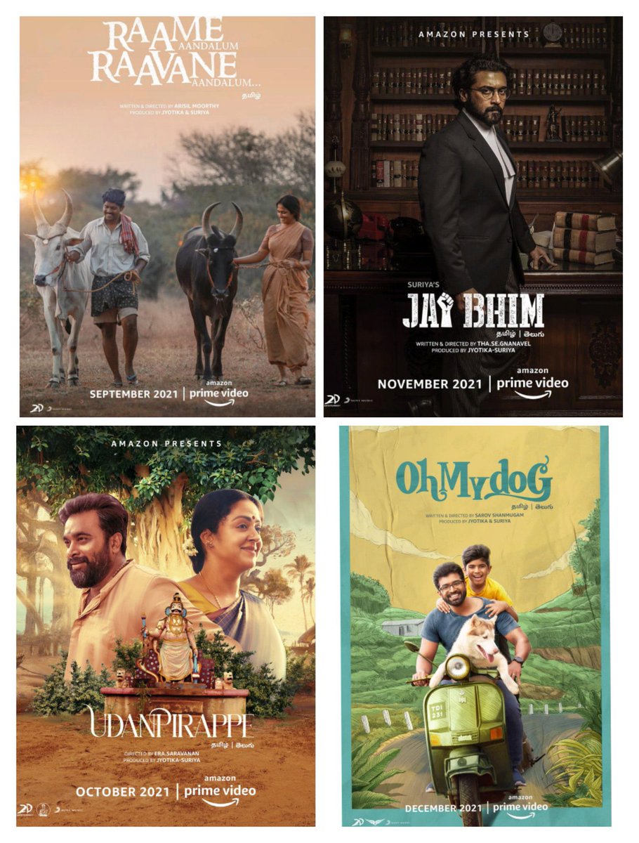 letscinema's tweet photo. 2D Entertainment’s entire release slate opts for a Direct OTT release with Amazon Prime. 

#RaRa - September 2021
#Udanpirappe - October 2021 
#JaiBhim - November 2021
#OhMyDog - December 2021 https://t.co/VMQU9vOmnK