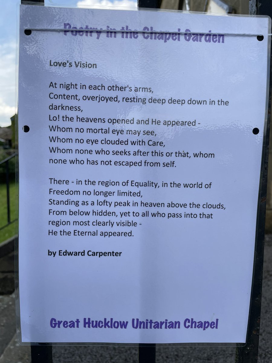 From the series of Poetry in the Chapel Garden we have Love’s Vision by Edward Carpenter “in the region of Equality, in the world of Freedom no longer limited” @DerbyshireLGBT @summeroflove85 @UKUnitarians @Derekunit