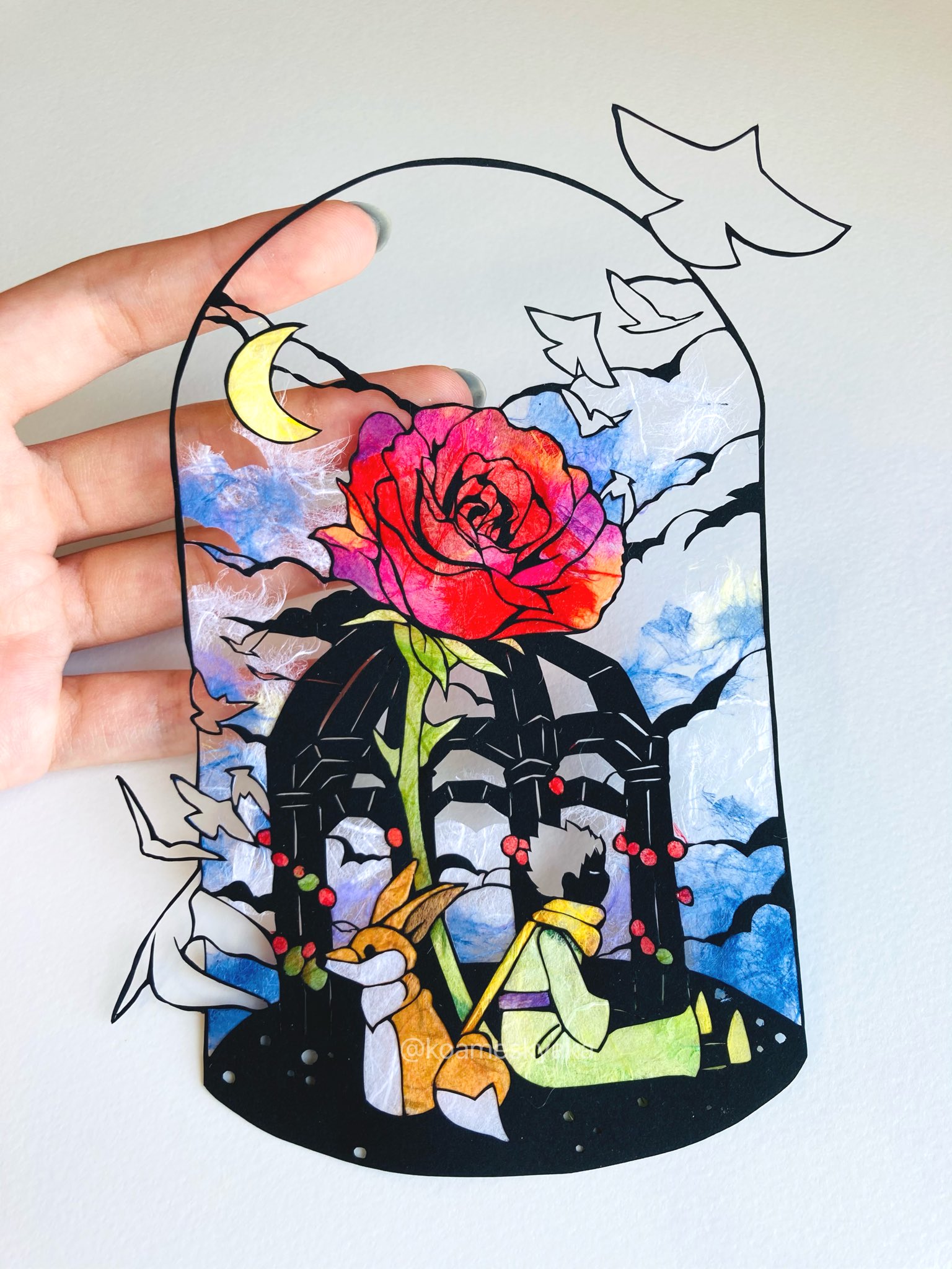 スーパームーン　青い薔薇と天使の絵 スーパームーン 青い薔薇と天使の絵