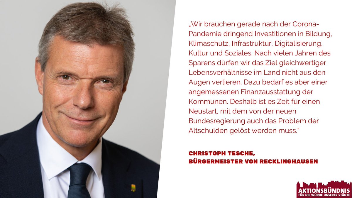 Zahlreiche Oberbürgermeister*innen (diesmal: Christoph Tesche aus <a href="/StadtRE/">Stadt Recklinghausen</a>), Bürgermeister*innen und Landrät*innen schreiben hier ihre Meinung über die ungerechte Finanzverteilung in Deutschland und zu einem Neustart der Kommunen. Warum lesen Sie auf fuerdiewuerdeunsererstaedte.de