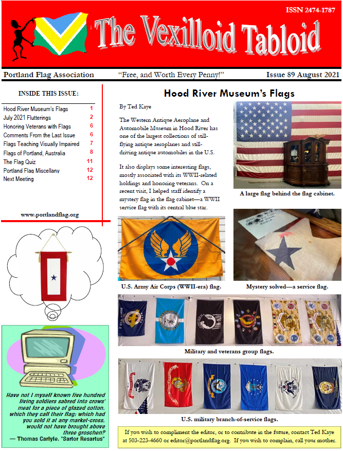 Vexilloid Tabloid #89 is here! Learn about how vexillology is being taught to visually impaired people; admire the arms and flags of Portland, Victoria, Australia; and see who wore the coolest vexi-fashion to our first in-person meeting since March 2020. portlandflag.org/2021/08/04/vex…