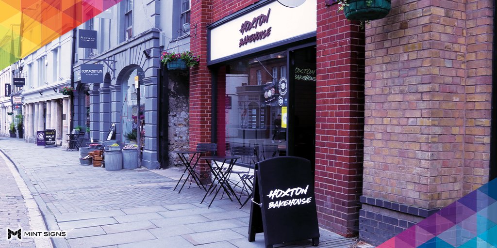 How do you get your shop noticed? @hoxtonbaker have kitted out their shopfront putting their smart logo on their shop facia as well as an A-board that can be seen from far away on the high street. Head to our website for more! #projectionsigns #aboards #fascias