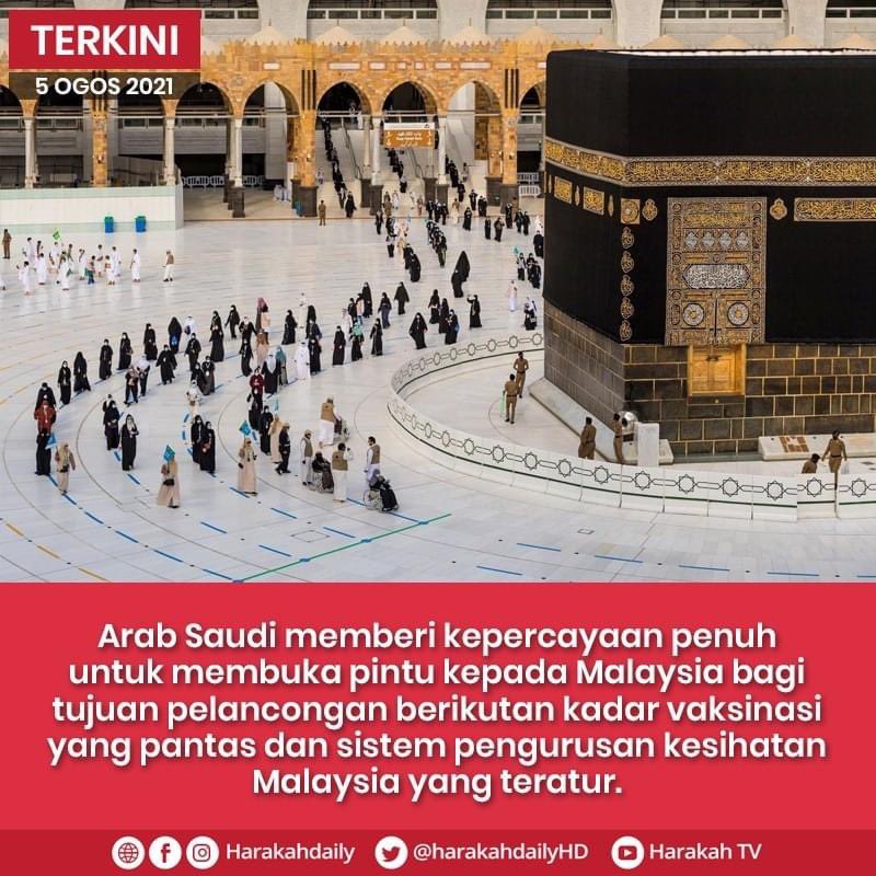 DewanMuslimatPC's tweet photo. TERKINI | 5 OGOS 2021

Arab Saudi memberi kepercayaan penuh untuk membuka pintu kepada Malaysia bagi tujuan pelancongan berikutan kadar vaksinasi yang pantas dan sistem pengurusan kesihatan Malaysia yang teratur.

#HarakahDaily #MalaysiaSejahtera https://t.co/LD0BHXay0C
