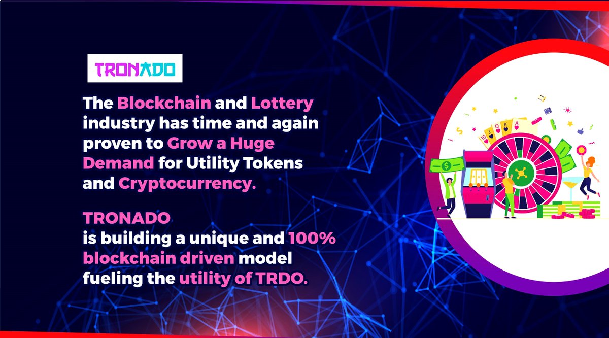 TRDOtoken's tweet photo. The Blockchain and Lottery industry has time and again proven to grow a huge demand for utility tokens and cryptocurrency. TRONADO is building a unique and 100% blockchain driven model fueling the utility of TRDO.
#Tronado #TRDO #bscgem #utilitywallet #Blockchainlottery https://t.co/or2flFOZXd
