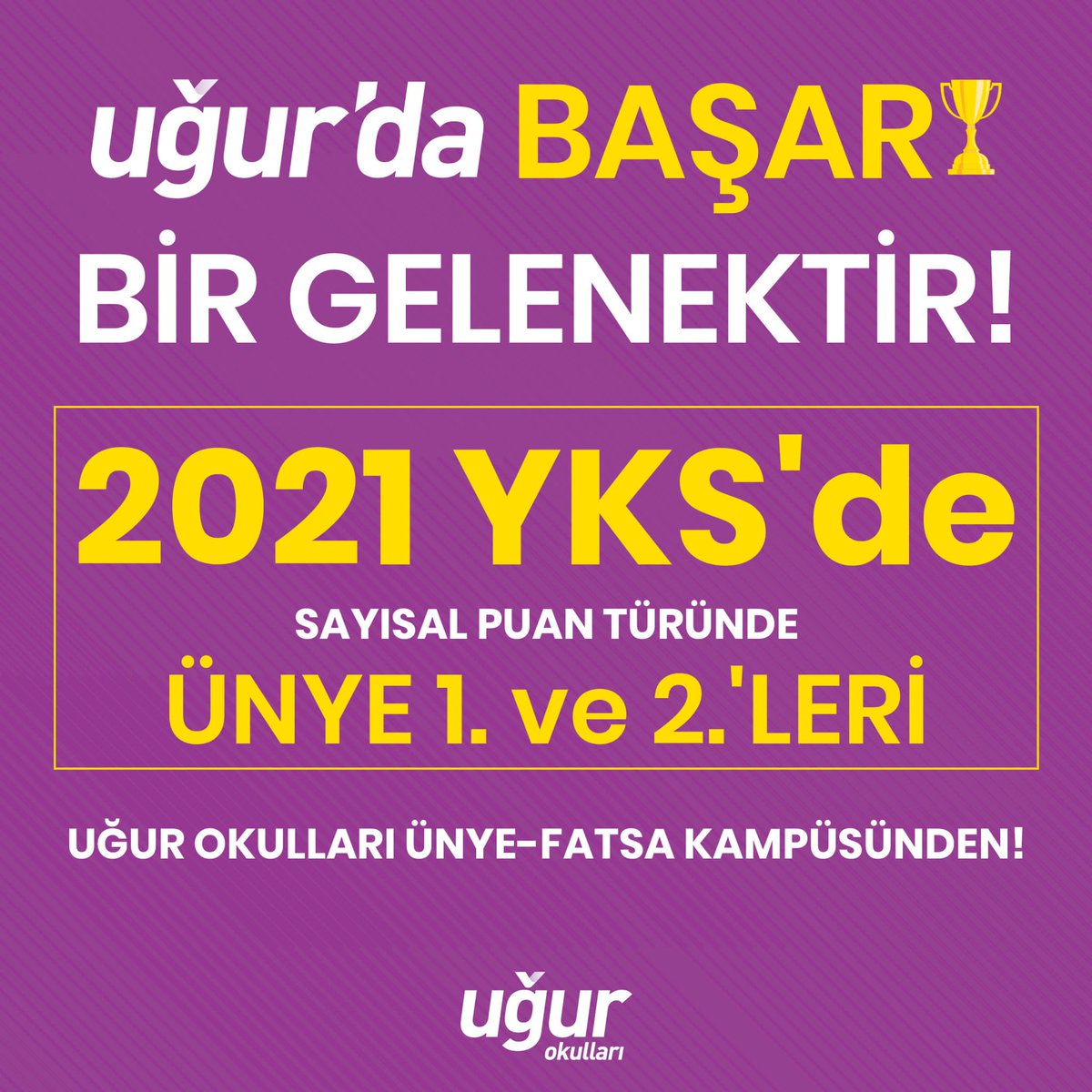 2021 YKS’de Sayısal Puan Türünde Ünye 1. ve 2. si Uğur Okulları Ünye-Fatsa Kampüsünden🏆

#EnİyilerBurada
#UğurKazandırır
#TürkiyeninEğitimGücüyüz
@UnyeFatsaUgur