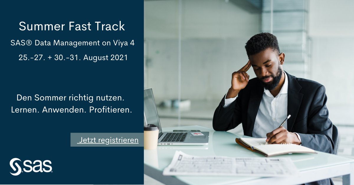 SAS_DACH's tweet image. Sommerloch? Nicht mit SAS. Jetzt Platz im brandneuen Summer Fast Track: SAS® Data Management on Viya 4 sichern: 2.sas.com/6016yiBXw #LearnSASonline #SASEducation