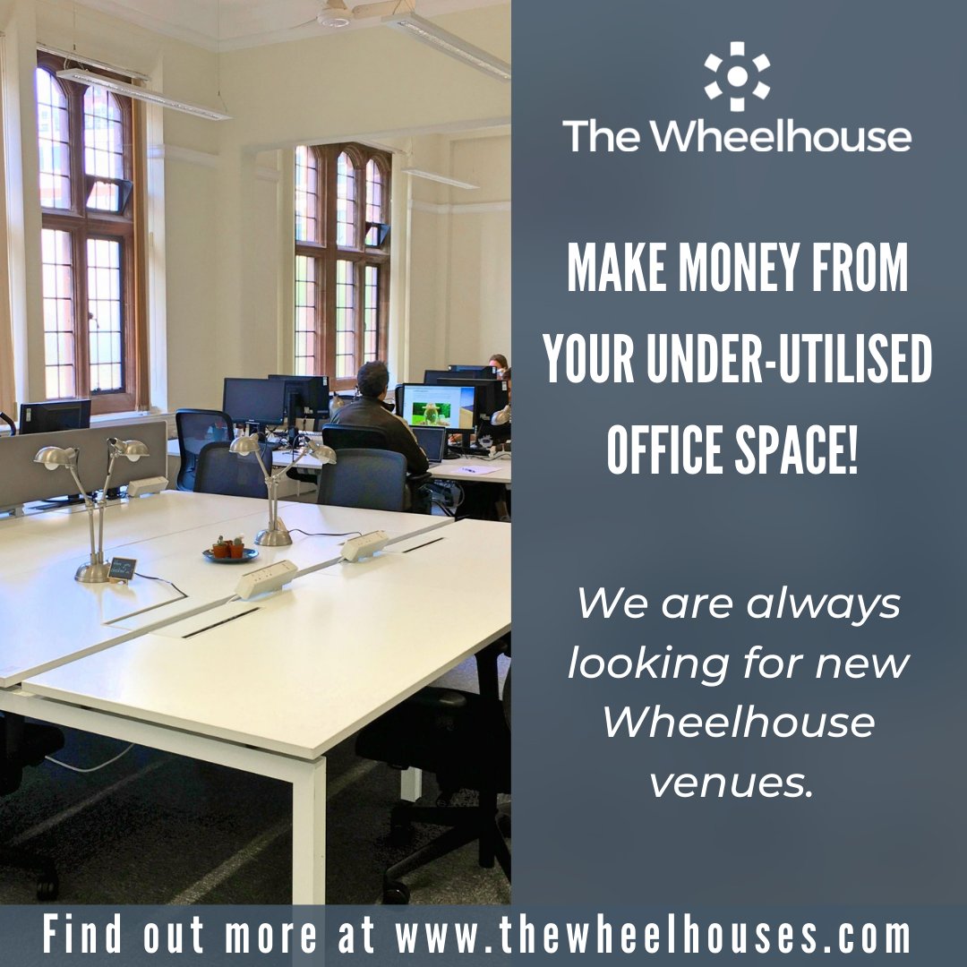 ukthewheelhouse's tweet photo. Do you have under-utilised office space? 

We are always looking for spaces to turn into fabulous new Wheelhouse venues. Message us to find out more, or visit us at https://t.co/vvYcf9eTCc

#officespace #coworking #smallbusiness https://t.co/OORHbOmdRm