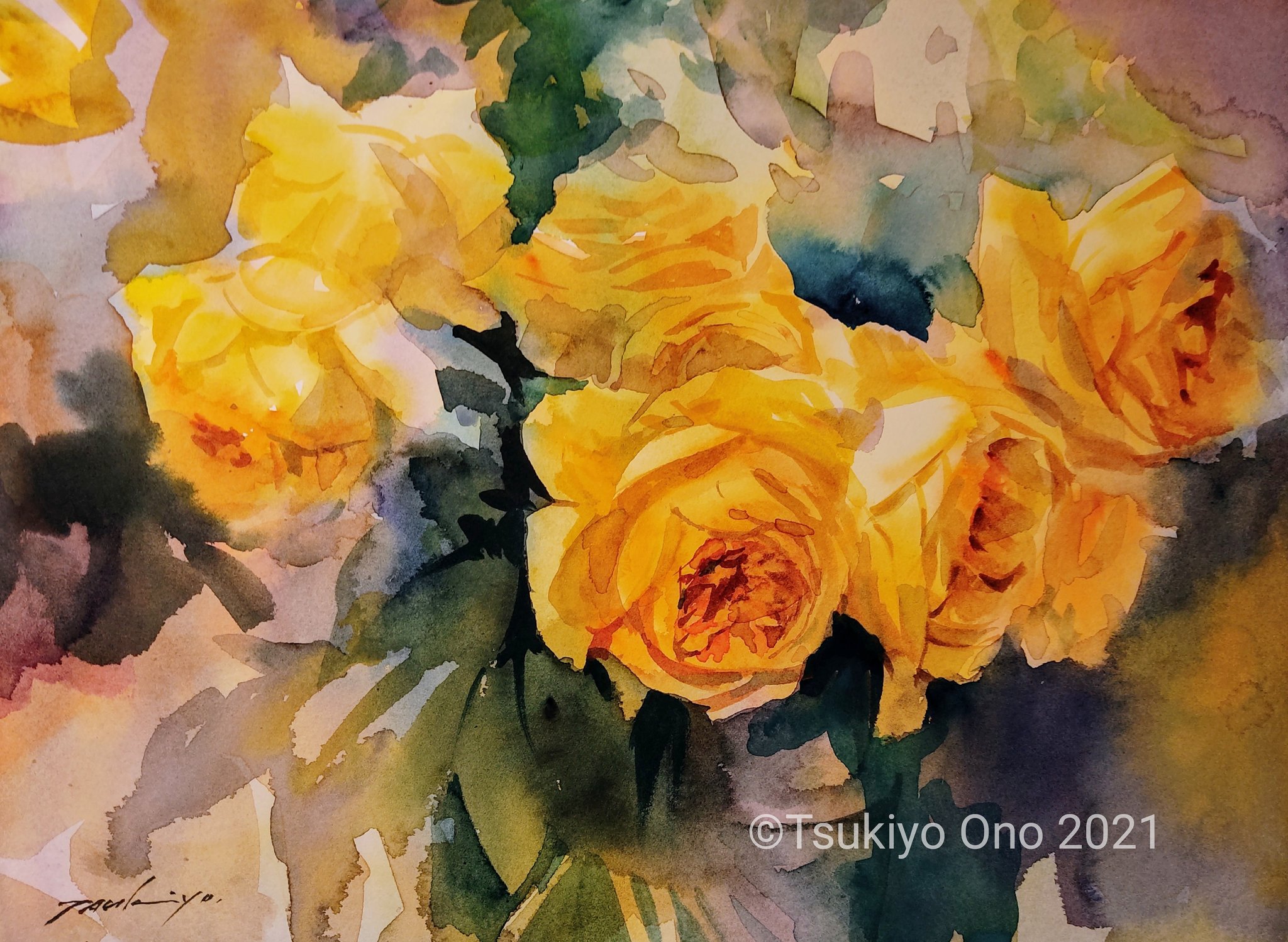 週末セール！　水彩画 三春滝桜」透明水彩画 原画 風景画 額縁付 SMサイズ 絵画 Oni