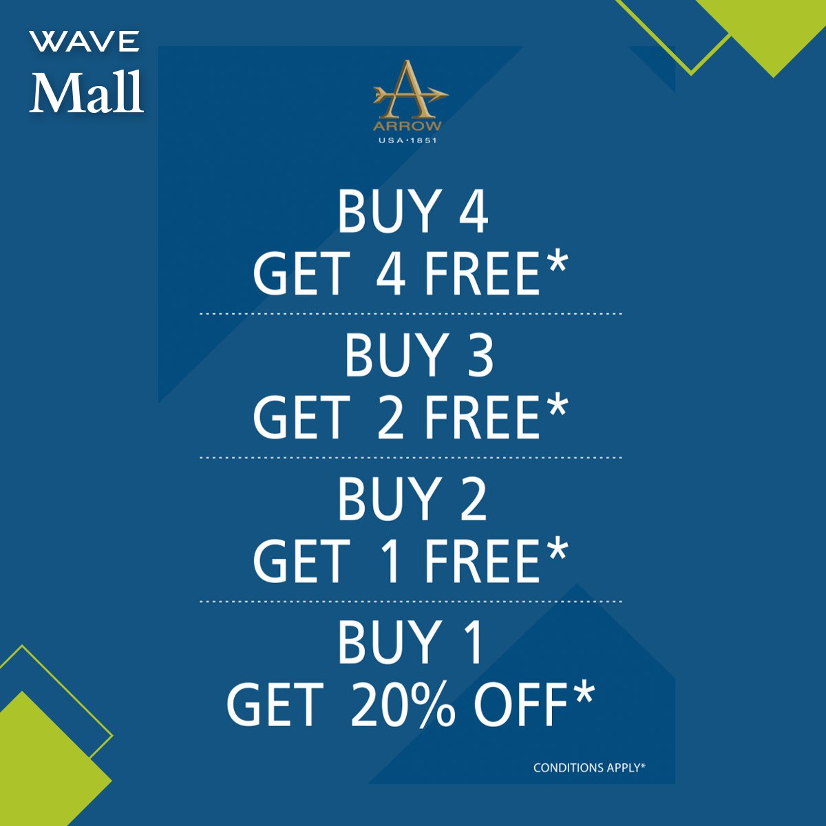 WaveMalls's tweet photo. Much awaited @arrow1851 sale is here!
Come and explore your favourite Arrow merchandise collection only at Wave Mall Lucknow. Shop the collection and avail Exciting offers.
#WaveMalls #WaveisSafe #Arrowcollection #Arrowshirts #Stylish #Clothing #Updateyourwardrobe #Menswear https://t.co/mShFGI7dDv