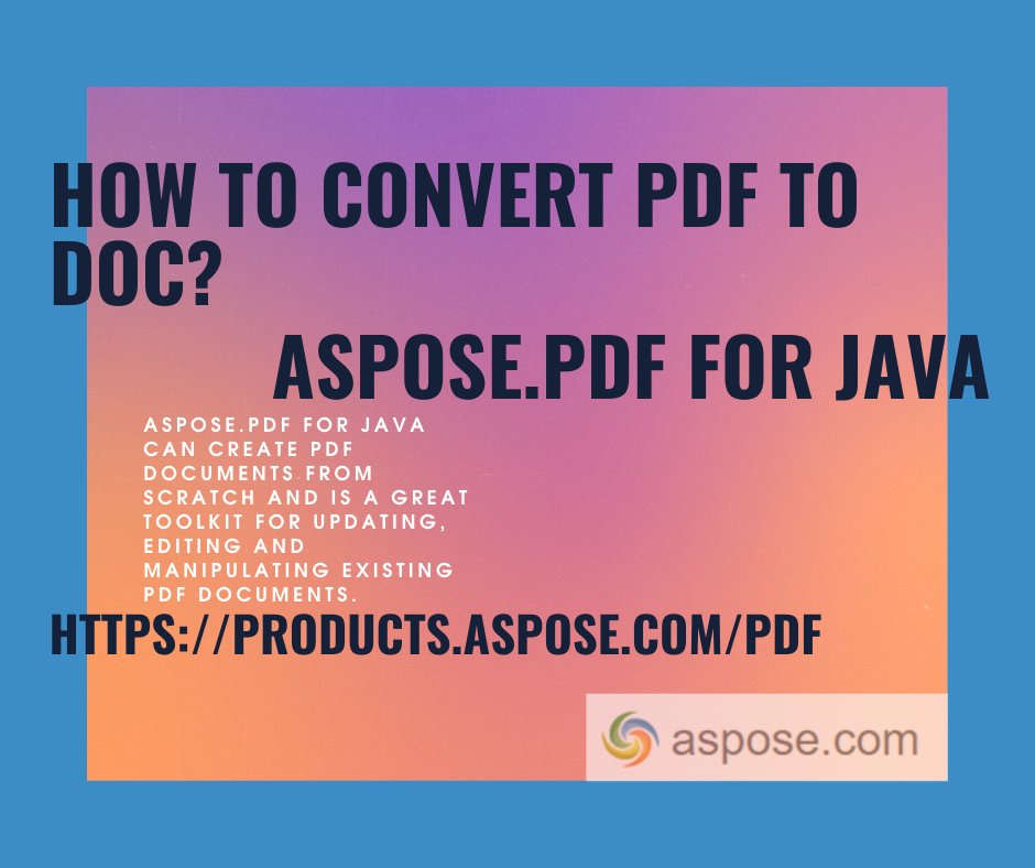 AsposePDF's tweet image. One of the most popular feature is PDF to Microsoft Word DOC conversion, which makes the content easy to manipulate. Aspose.PDF for Java allows you to convert PDF files to DOC.
docs.aspose.com/pdf/java/conve…
#pdftodoc #asposepdfconverter #convertpdftodoc