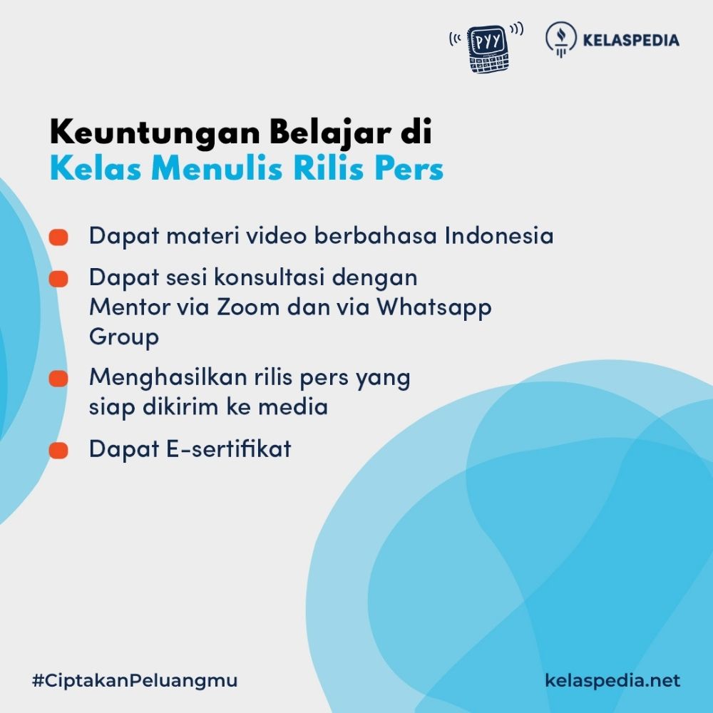 kelaspedia_id's tweet photo. Belajar Menulis Rilis Pers dengan mudah bersama Kelaspedia. Daftar sekarang ya!!!

Pendaftaran :
Darumas 085900399789
Web: https://t.co/kkKnA0kW4w
Twitter: @kelaspedia_id 
IG: @kelaspediaindonesia https://t.co/BdEoerB3aM
