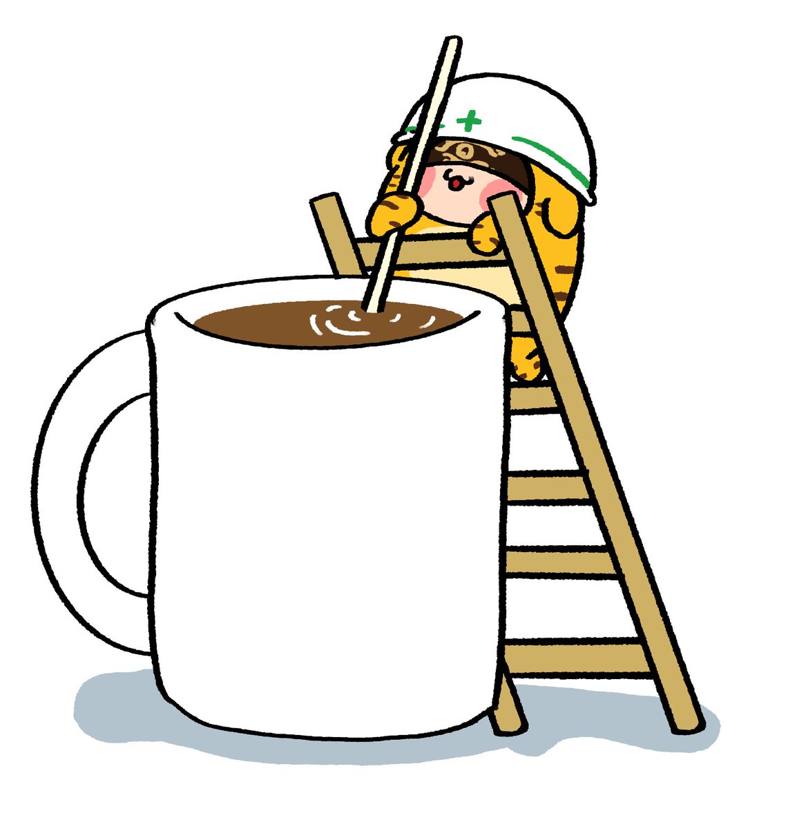 「コーヒーのミルクをかき混ぜるバイトをしてるコトラちゃん 」|🥞麦茶🥪(Mugi)のイラスト