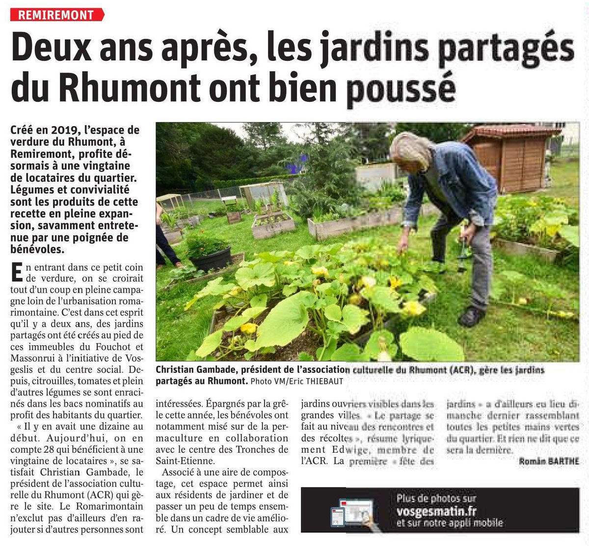 vosgelis's tweet photo. Remiremont : bravo aux habitants bénévoles qui se dévouent avec passion pour faire vivre ce beau projet ! #environnement #logement #hlm (Article Vosges Matin) https://t.co/RjSODMBOXN