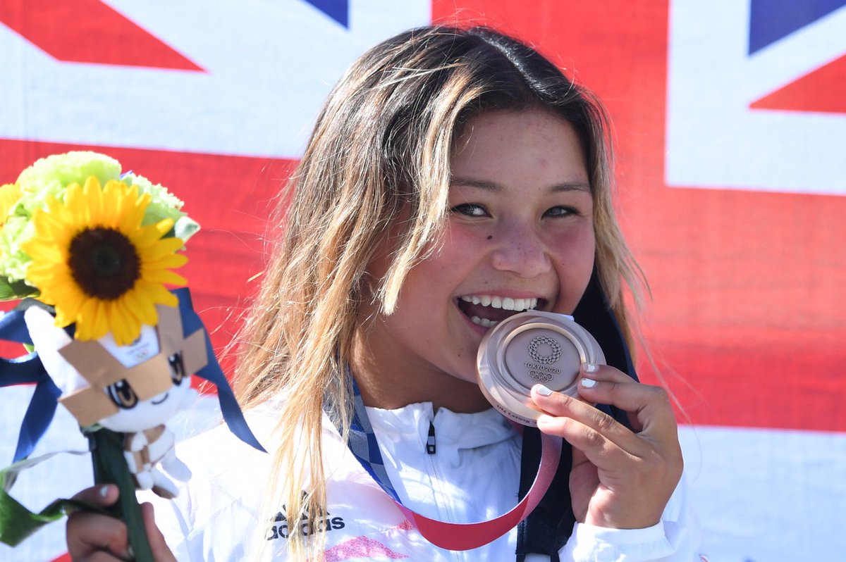 Congratulations Sky Brown, Great Britain’s youngest Olympic medalist! #SkyBrown has been crowned Great Britain's youngest Olympic medallist after claiming bronze in the women's park skateboarding event at the Ariake Urban Arena in Tokyo. #olympian #teamGB #olympics2020