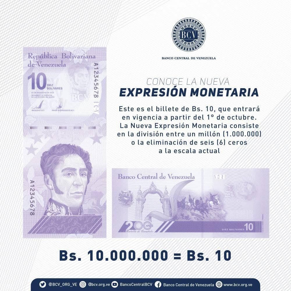 Turistica927's tweet photo. #ULTIMAHORA 🔴 BCV confirma nueva reconversión en octubre

A partir del 1 de octubre de 2021 entrará en vigencia el Bolívar Digital, al aplicar una escala monetaria que suprime seis (6) ceros a la moneda nacional.

+INF: https://t.co/rU4U5aZ4vv

#5Ago #Guayana https://t.co/l6SyzbDFiz