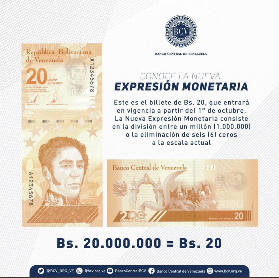 Punto_deCorte's tweet photo. #ÚLTIMOMINUTO | BCV anuncia nueva reconversión monetaria a partir del próximo #10Oct. Seis ceros serán eliminados del bolívar actual. Estos son los billetes que entrarán en vigencia.
#PDCReporta https://t.co/c8ssNpp9ic